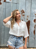 Short Sleeve Cropped Button Down