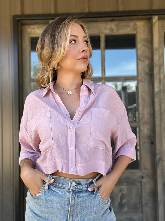 Short Sleeve Cropped Button Down