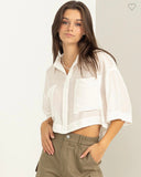 Short Sleeve Cropped Button Down