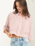 Short Sleeve Cropped Button Down